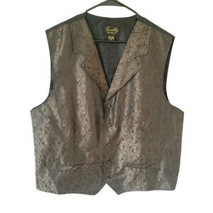Men's XXL Vest Brown Formal Wedding Western Dressy Satin Party Paisley‎ Scully